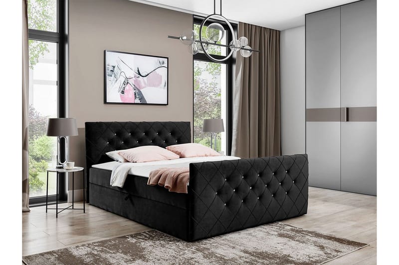Hattie Komplett Sängpaket 140x200 cm med Sänggavel + Bäddmadrass med Fasthetsgrad Medium - Svart - Möbler - Säng - Sängram & sängstomme