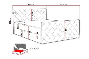 Hattie Komplett Sängpaket 200x200 cm med Sänggavel + Bäddmadrass med Fasthetsgrad Medium - Svart - Möbler - Säng - Sängram & sängstomme
