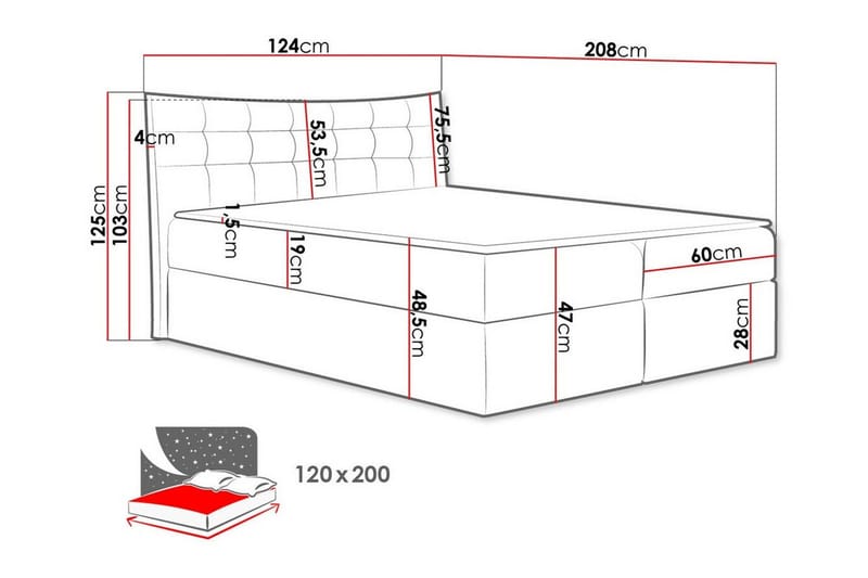 Hayton Komplett Sängpaket 120x200 cm i Sammet med Förvaring + Sänggavel + Bäddmadrass - Svart - Möbler - Säng - Sängram & sängstomme