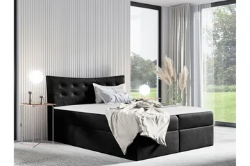 Hayton Komplett Sängpaket med Förvaring 160x200 cm i Tyg med Sänggavel + Bäddmadrass - Svart - Möbler - Säng - Sängram & sängstomme