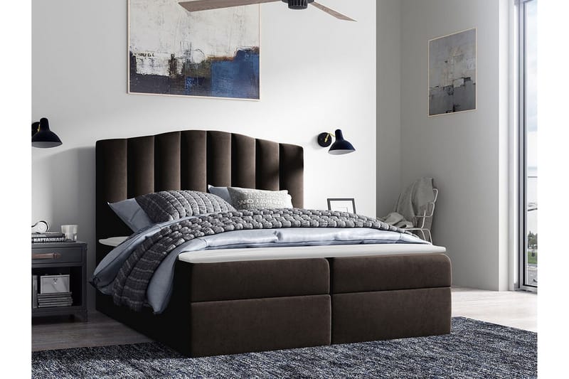 Herstello Komplett Sängpaket 120x200 cm i Tyg med Förvaring och Sänggavel + Bäddmadrass - Mörkbrun - Möbler - Säng - Sängram & sängstomme
