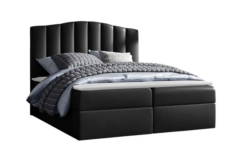 Herstello Komplett Sängpaket med Förvaring 120x200 cm i Konstläder med Sänggavel + Bäddmadrass, Svart