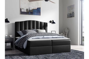 Herstello Komplett Sängpaket med Förvaring 120x200 cm i Konstläder med Sänggavel + Bäddmadrass - Svart - Möbler - Säng - Sängram & sängstomme