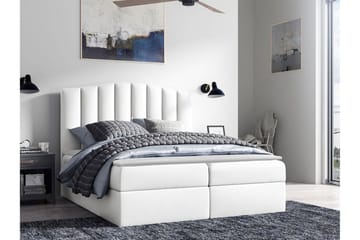 Herstello Komplett Sängpaket med Förvaring 120x200 cm i Konstläder med Sänggavel + Bäddmadrass - Vit - Möbler - Säng - Sängram & sängstomme