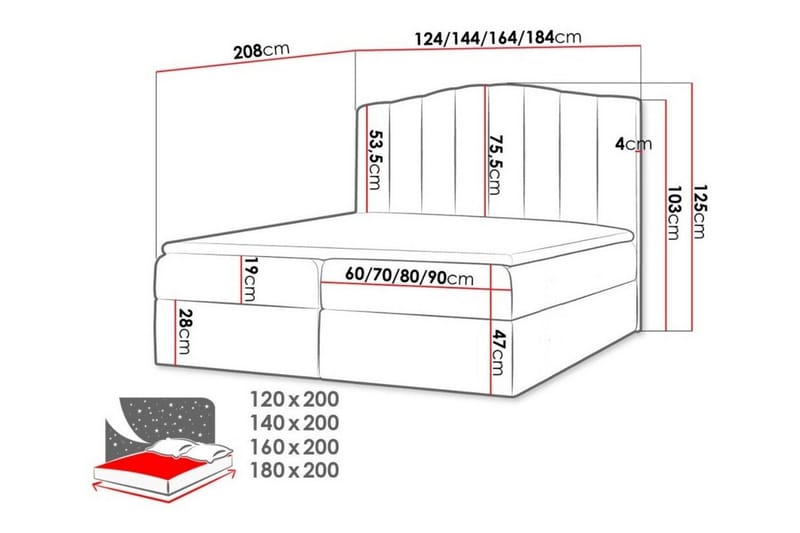 Herstello Sängram med Förvaring 160x200 cm i Konstläder med Sänggavel - Vit - Möbler - Säng - Sängram & sängstomme
