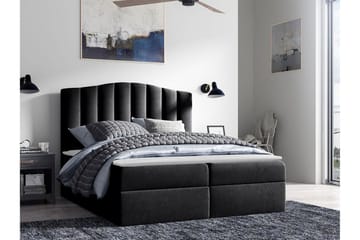 Herstello Sängram med Förvaring 160x200 cm i Tyg med Sänggavel - Svart - Möbler - Säng - Sängram & sängstomme