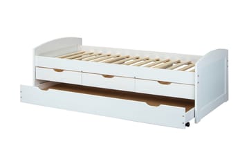 Iviken Komplett Sängpaket med Förvaring 90x200 cm i Trä med Sänggavel + Bäddmadrass - Vit - Möbler - Säng - Sängram & sängstomme