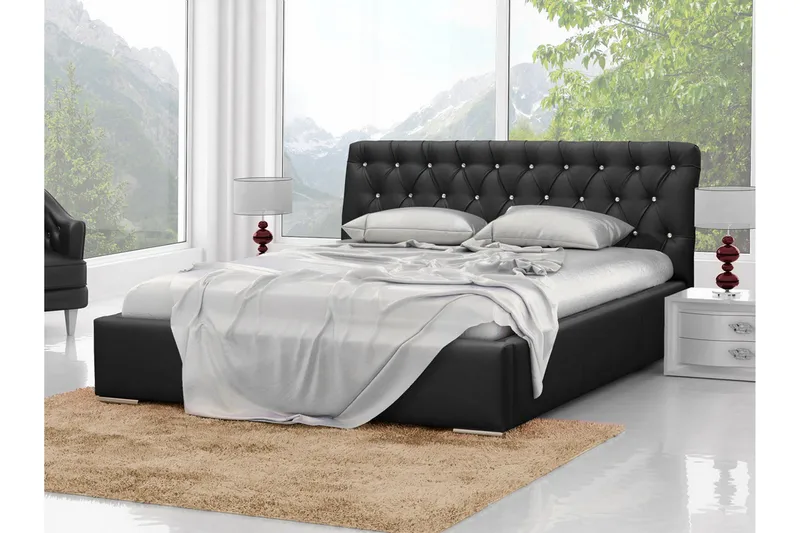Junkerdal Komplett Sängpaket 180x200 cm med Förvaring och Sänggavel + Bäddmadrass - Svart - Möbler - Säng - Sängram & sängstomme