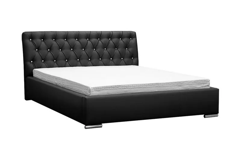 Junkerdal Komplett Sängpaket 180x200 cm med Förvaring och Sänggavel + Bäddmadrass, Svart