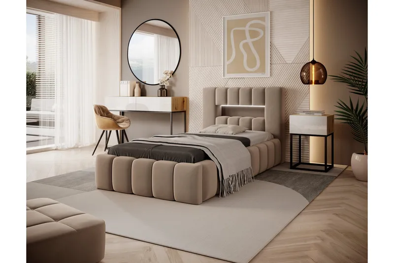 Lamica 3-sits Sängram med Förvaring 90x200 cm, Beige