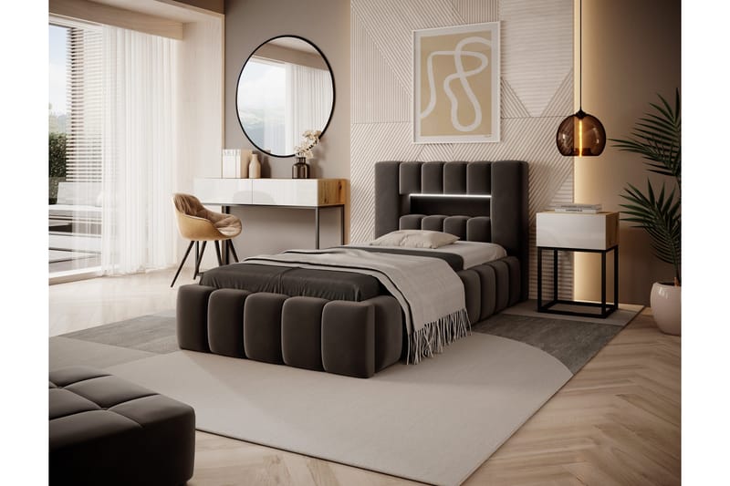 Lamica 3-sits Sängram med Förvaring 90x200 cm, Brun