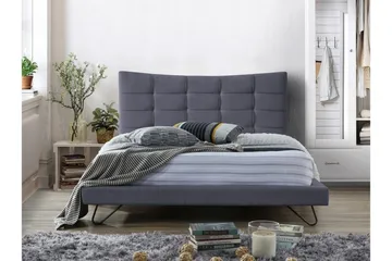 Lannion Rektangulär Sängram 180x200 cm i Sammet med Sänggavel - Grå - Möbler - Säng - Sängram & sängstomme