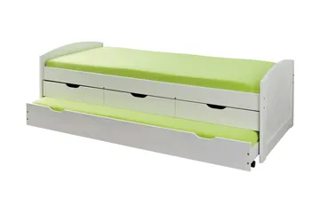 Marina Komplett Sängpaket med Förvaring 90x190 cm i Trä med Sänggavel + Bäddmadrass - Vit|Grön - Möbler - Säng - Sängram & sängstomme