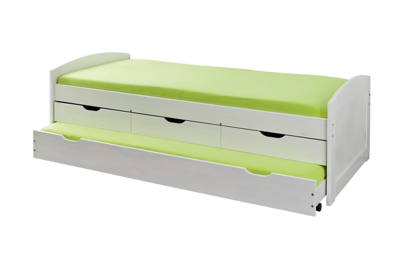 Marina Komplett Sängpaket med Förvaring 90x190 cm i Trä med Sänggavel + Bäddmadrass - Vit|Grön - Möbler - Säng - Sängram & sängstomme