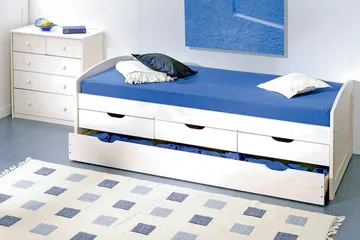 Marina Komplett Sängpaket med Förvaring 90x190 cm i Trä med Sänggavel + Bäddmadrass - Vit|Grön - Möbler - Säng - Sängram & sängstomme