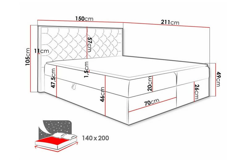 Oberting Sängram med Förvaring 140x200 cm i Tyg med Fasthetsgrad Medium - Brun - Möbler - Säng - Sängram & sängstomme