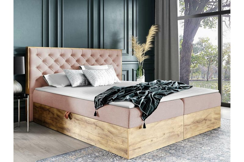 Oberting Sängram med Förvaring 140x200 cm i Tyg med Fasthetsgrad Medium - Rosa - Möbler - Säng - Sängram & sängstomme