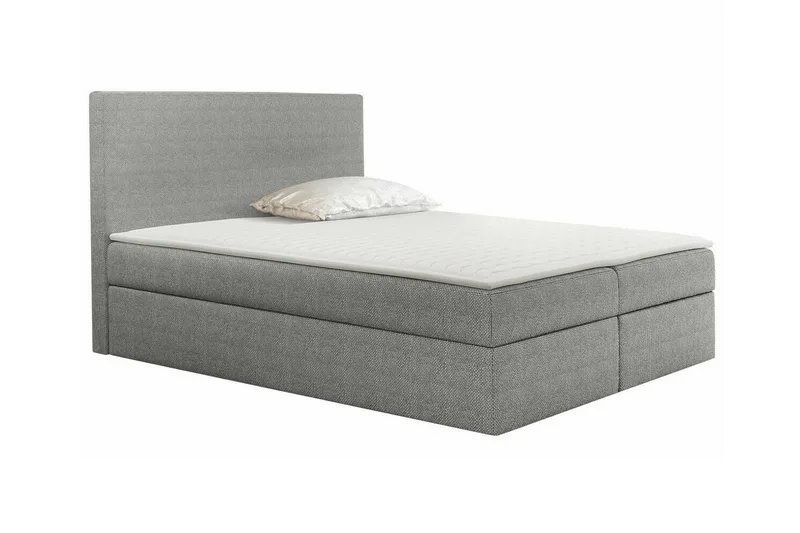 Pries Komplett Sängpaket 140x200 cm i Tyg med Sänggavel + Bäddmadrass, Grå