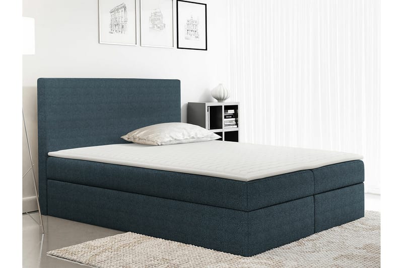 Pries Komplett Sängpaket 140x200 cm i Tyg med Sänggavel + Bäddmadrass med Fasthetsgrad Medium - Blå - Möbler - Säng - Sängram & sängstomme