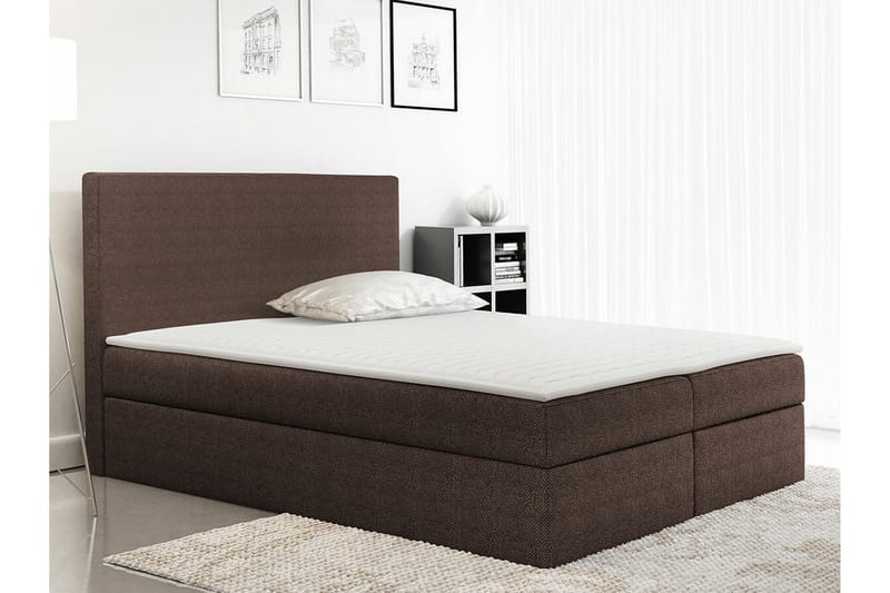 Pries Komplett Sängpaket 140x200 cm i Tyg med Sänggavel + Bäddmadrass med Fasthetsgrad Medium - Brun - Möbler - Säng - Sängram & sängstomme