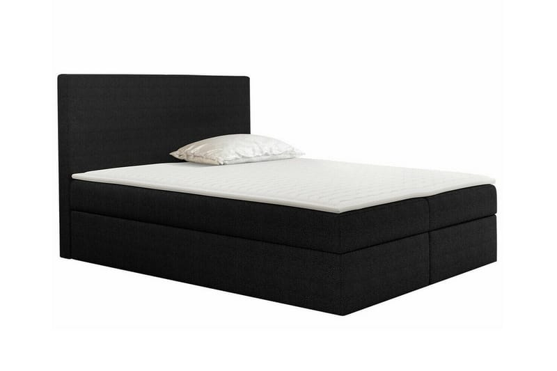 Pries Komplett Sängpaket 140x200 cm i Tyg med Sänggavel + Bäddmadrass med Fasthetsgrad Medium, Svart