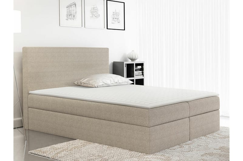 Pries Komplett Sängpaket med Förvaring 180x200 cm i Tyg med Sänggavel + Bäddmadrass - Beige - Möbler - Säng - Sängram & sängstomme