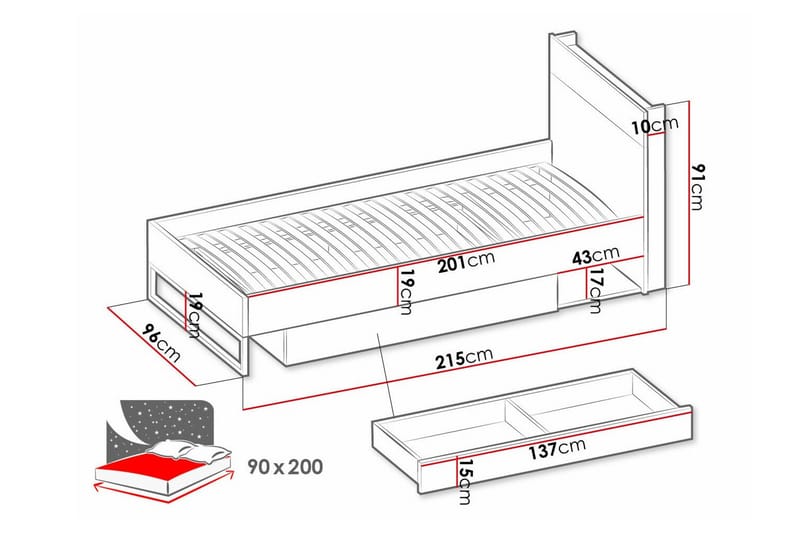 Rathmore Sängram 90x200 cm - Mörkgrå - Möbler - Säng - Sängram & sängstomme