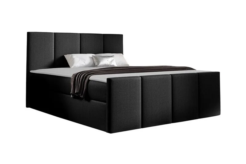 Ripon Komplett Sängpaket med Förvaring 120x200 cm i Tyg med Sänggavel + Bäddmadrass, Svart
