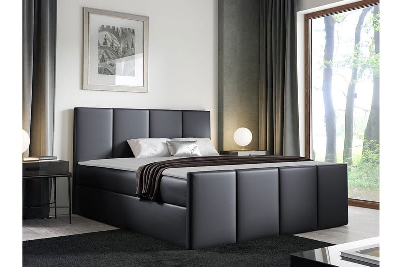 Ripon Sängram med Förvaring 140x200 cm i Konstläder med Fasthetsgrad Medium - Svart - Möbler - Säng - Sängram & sängstomme
