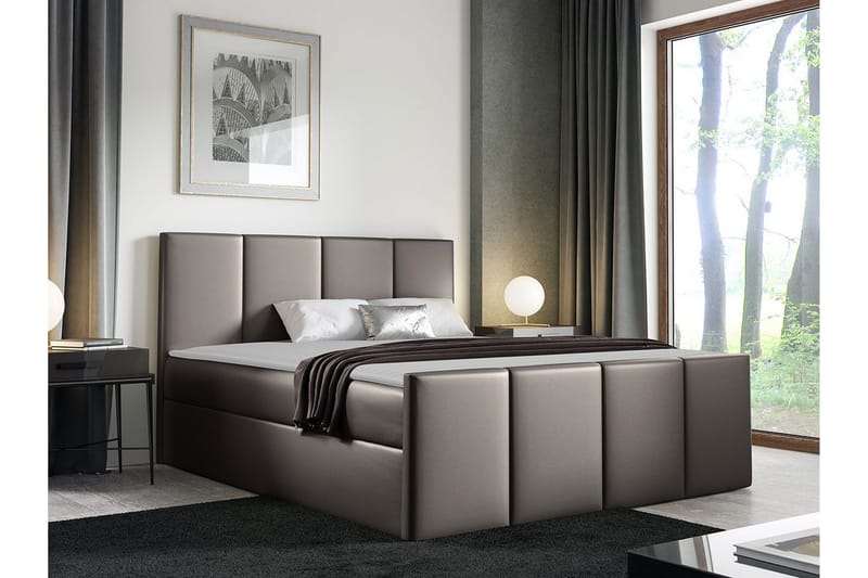 Ripon Sängram med Förvaring 140x200 cm i Konstläder med Fasthetsgrad Medium - Taupe - Möbler - Säng - Sängram & sängstomme