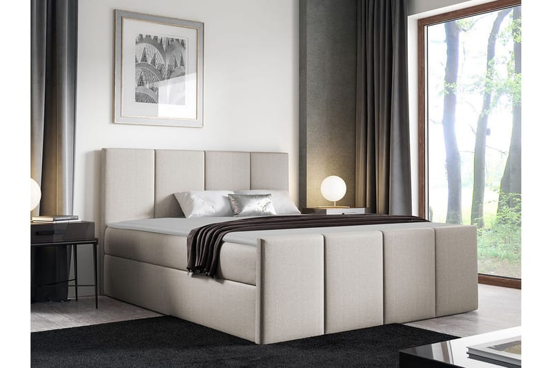 Ripon Sängram med Förvaring 140x200 cm i Tyg med Fasthetsgrad Medium - Beige - Möbler - Säng - Sängram & sängstomme