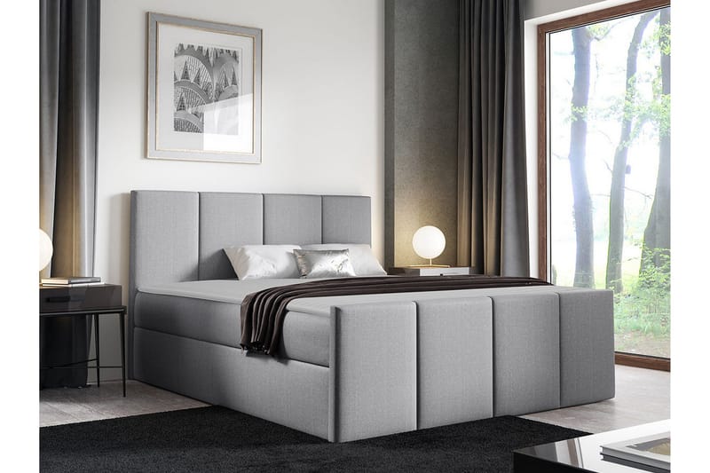 Ripon Sängram med Förvaring 140x200 cm i Tyg med Fasthetsgrad Medium - Grå - Möbler - Säng - Sängram & sängstomme