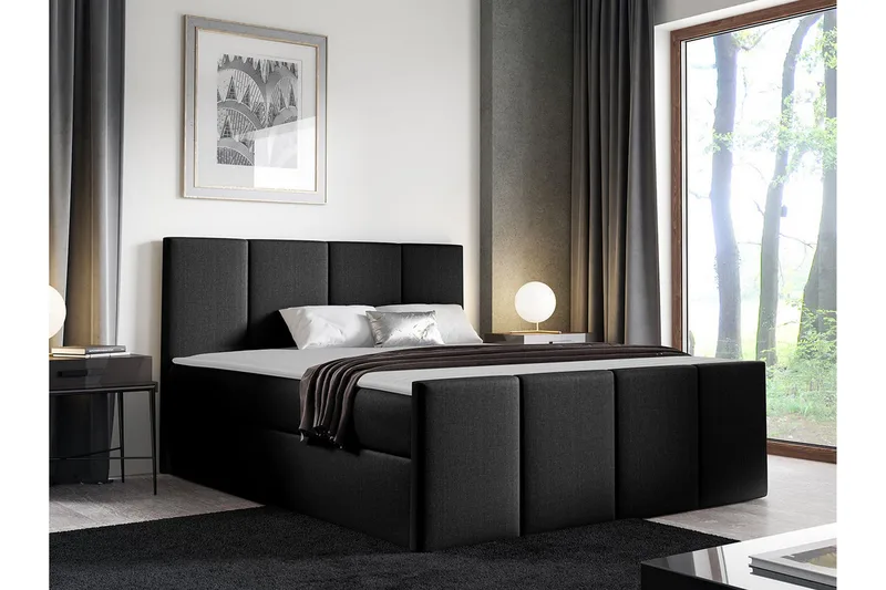 Ripon Sängram med Förvaring 140x200 cm i Tyg med Fasthetsgrad Medium - Svart - Möbler - Säng - Sängram & sängstomme