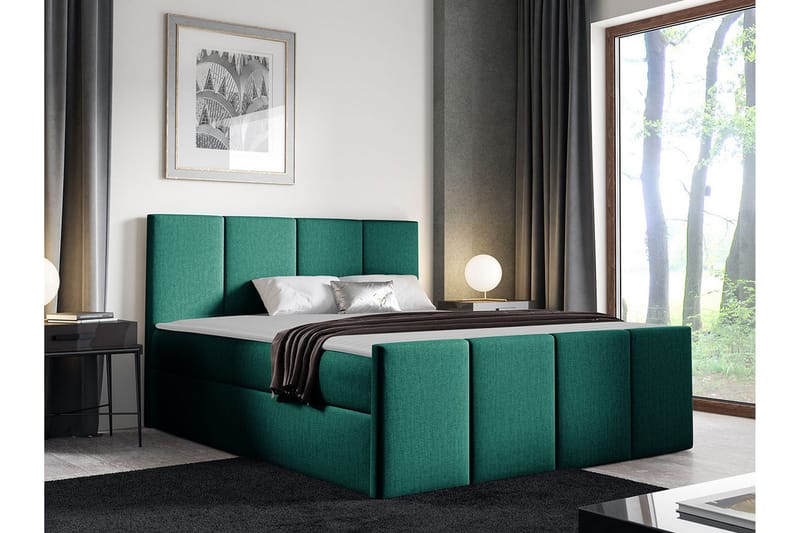 Ripon Sängram med Förvaring 180x200 cm i Tyg med Fasthetsgrad Medium - Grön - Möbler - Säng - Sängram & sängstomme