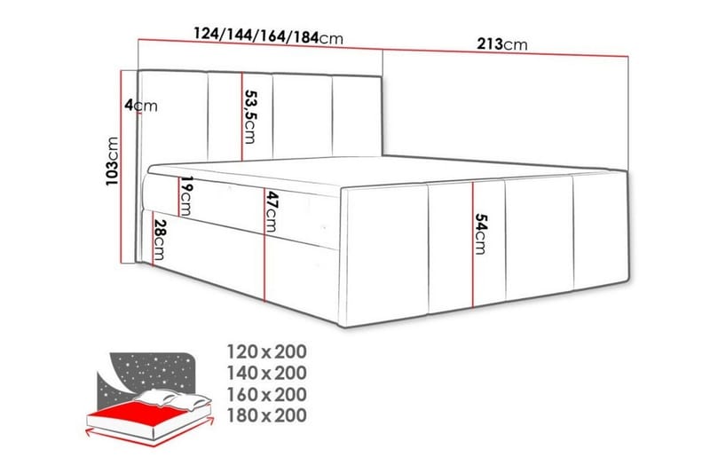 Ripon Sängram med Förvaring 180x200 cm i Tyg med Fasthetsgrad Medium - Svart - Möbler - Säng - Sängram & sängstomme