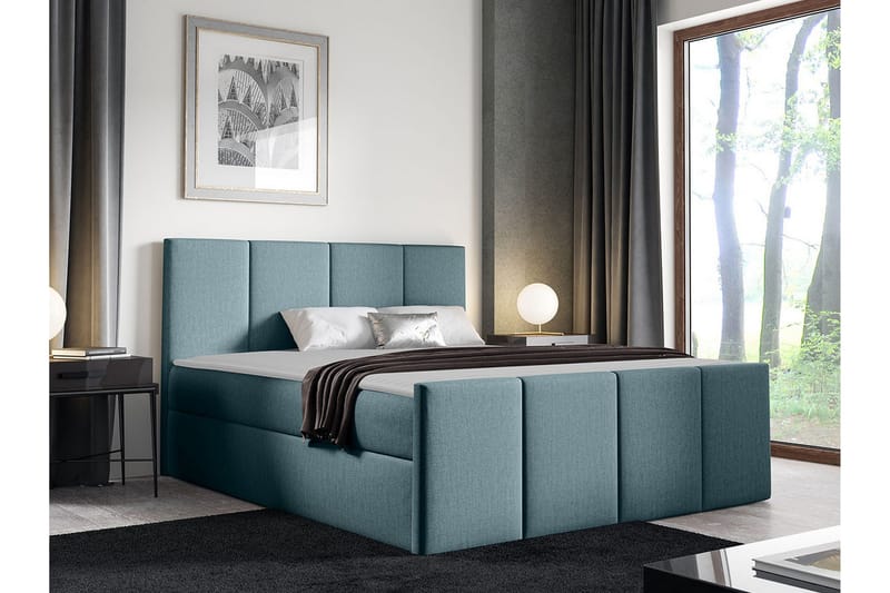 Ripon Sängram med Förvaring 180x200 cm i Tyg med Sänggavel - Blå - Möbler - Säng - Sängram & sängstomme