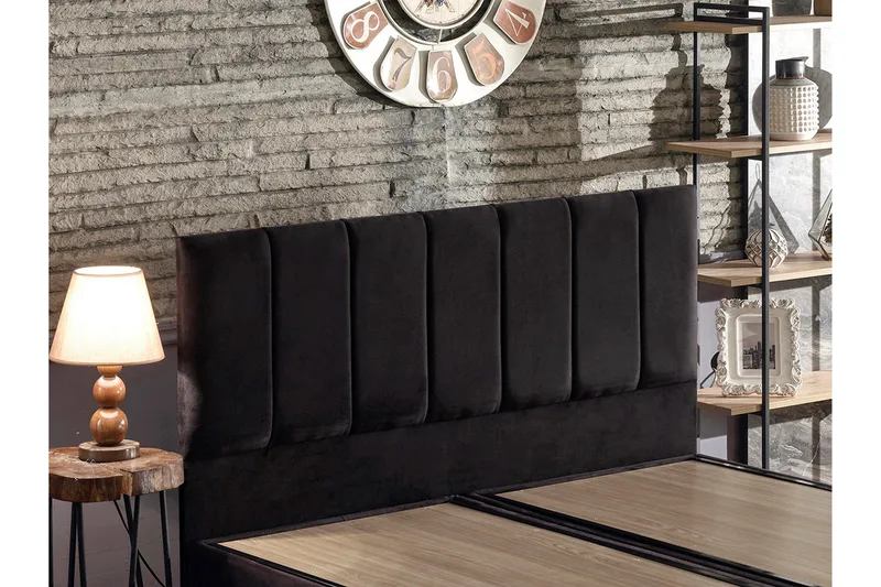 Ryntham Sängram Dubbel med Sänggavel 140x190 cm - Svart - Möbler - Säng - Sängram & sängstomme