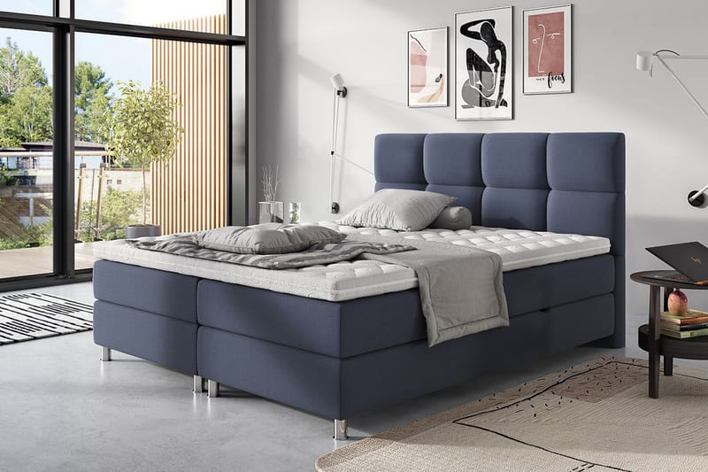 Säng Breyawna 200x200 cm - Blå/Grå/Vit - Möbler - Säng - Sängram & sängstomme