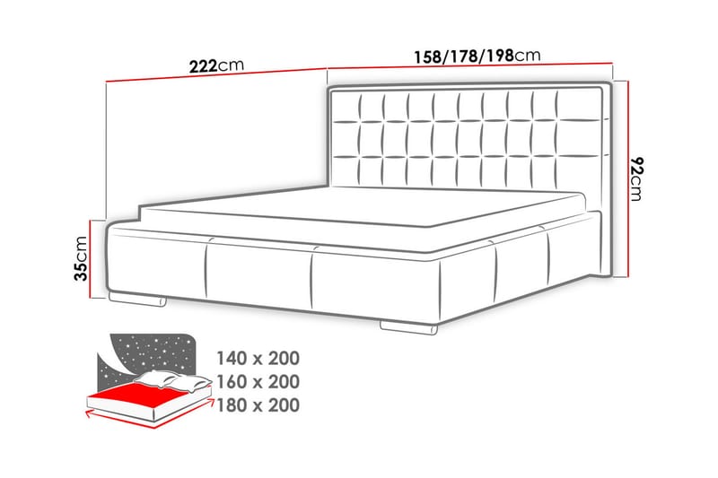 Säng Girton med Förvaring 140x200 - Grå - Möbler - Säng - Sängram & sängstomme
