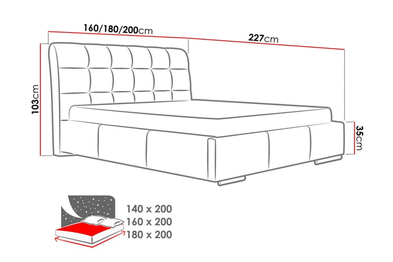 Säng Samisia med Förvaring 180x200 - Vit - Sängram & sängstomme