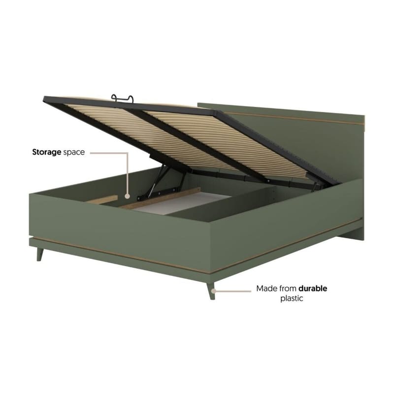 Säng Scandi lyftförvaring - 160 cm, Dämpad grön - Oljad ek - Möbler - Säng - Sängram & sängstomme