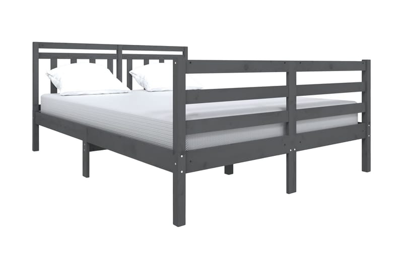 Sängram grå massivt trä 140x190 cm - Grå - Sängram & sängstomme