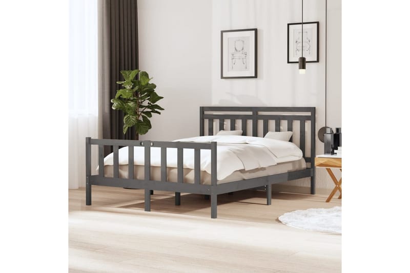 Sängram grå massivt trä 150x200 cm - Grå - Sängram & sängstomme