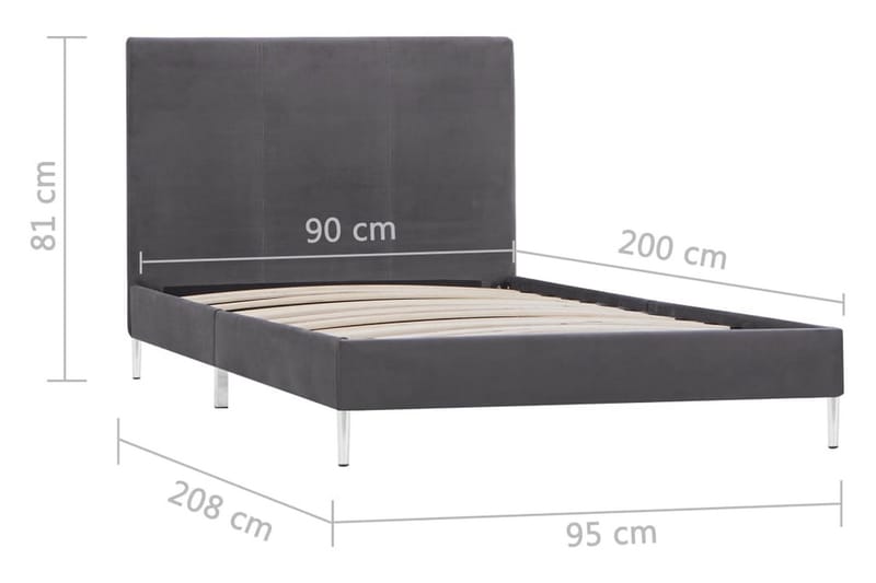 Sängram grå tyg 90x200 cm - Grå - Sängram & sängstomme