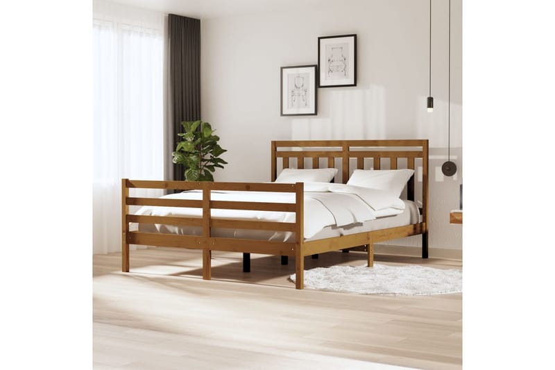 Sängram honungsbrun massivt trä 160x200 cm - Honung - Sängram & sängstomme