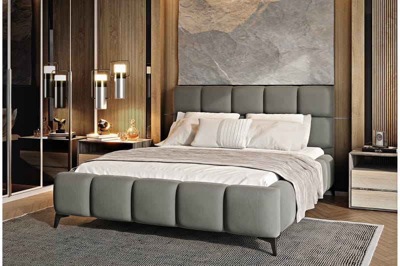 Sängram Kanika med Förvaring 140x200 cm - Grå - Möbler - Säng - Sängram & sängstomme