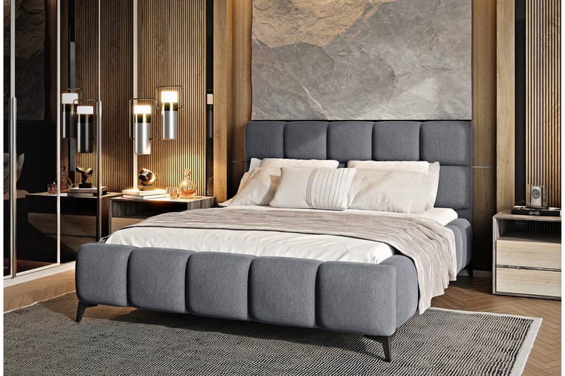 Sängram Kanika med Förvaring 140x200 cm - Grå - Möbler - Säng - Sängram & sängstomme