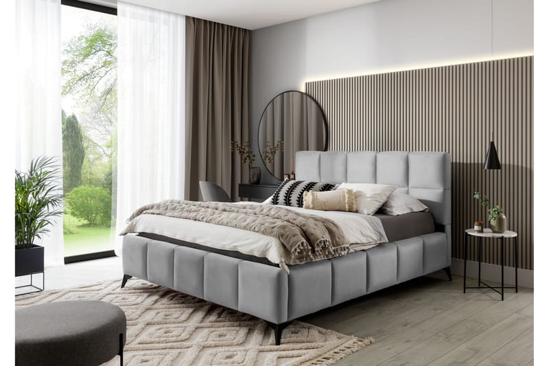 Sängram Kanika med Förvaring 140x200 cm - Ljusgrå - Möbler - Säng - Sängram & sängstomme