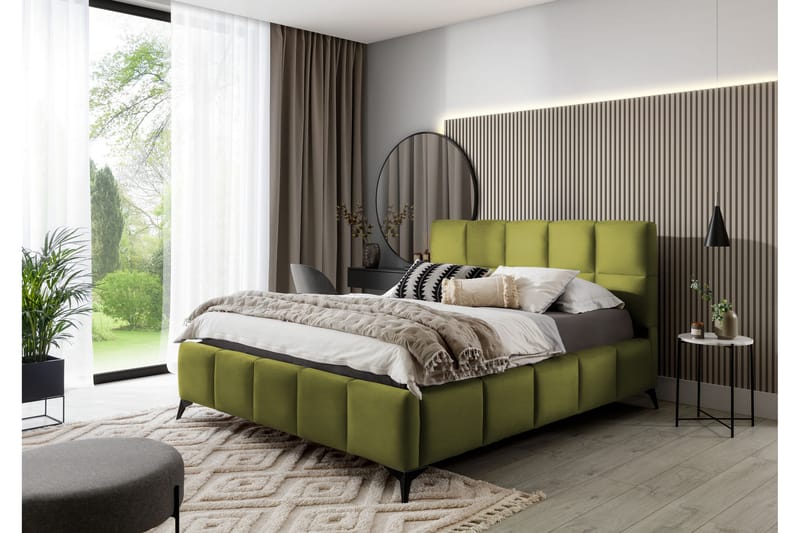 Sängram Kanika med Förvaring 140x200 cm - Olivgrön - Sängram & sängstomme