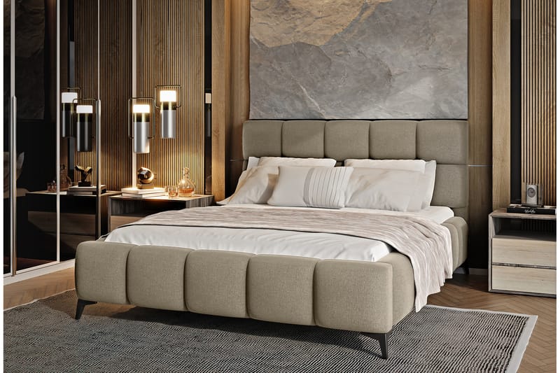 Sängram Kanika med Förvaring 160x200 cm - Beige - Möbler - Säng - Sängram & sängstomme